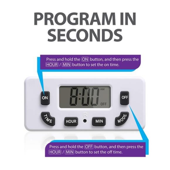Programmable Digital Timer Outlet (2 Pack), ON/Off Program, Mini Single Plug-in - Picture 4 of 6
